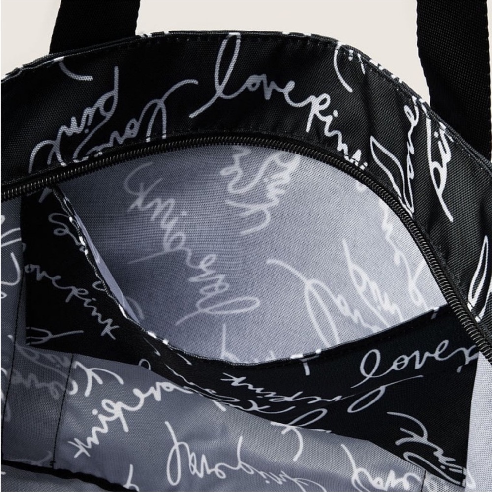 Victoria’s Secret Pink Script Logo Tote Bag Black White NEW - Picture 3 of 3